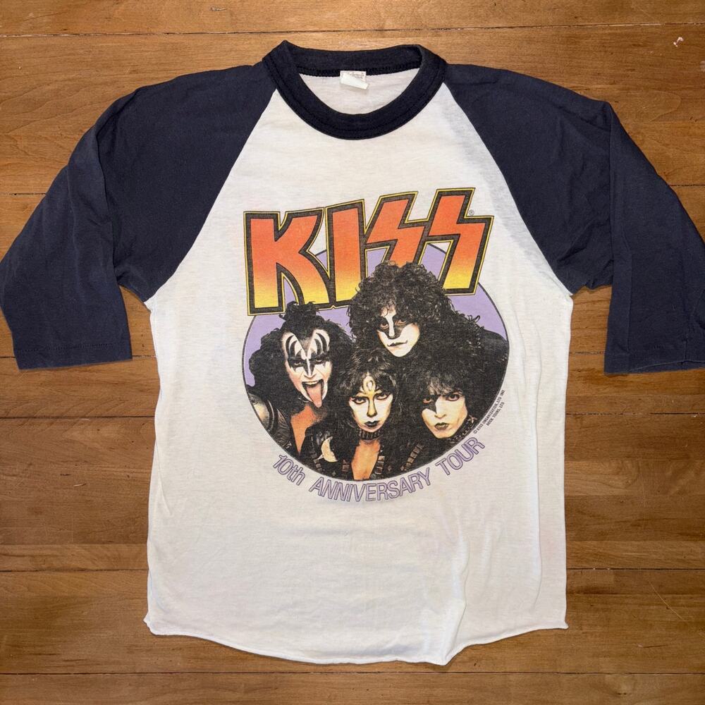 VTG 1982 KISS 10th Anniversary Tour Raglan Shirt 80s Concert Baseball Jersey